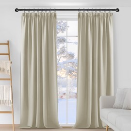 Deconovo Window Treatment Blackout Curtains Rod Pocket Thermal Insulated Decorative Soft Energy Saving Room Darkening Pencil Pleat Curtains for Kid 52 x 63 Inch Light Beige Set of 2