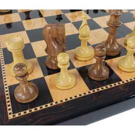 3 1/2 inch King Staunton Wood Acacia Natural Boxwood Chess Set with 18 inch Dark Walnut Color Board