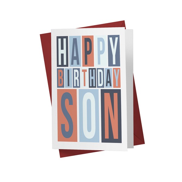 Karto - Happy Birthday Card For Son, 5.5 x 8.5 Inches, Blank Inside or With Custom Message, Premium Cardstock, Red Envelope