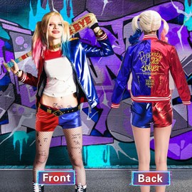 Formemory Harley Quinn Cosplay Costume, Halloween Costume, Suicide Squad, Adult, Kids, Girls, Joker, Cosplay, Props Included, 8-Piece Set, Disguise, Halloween, Events, School Festivals, Cultural