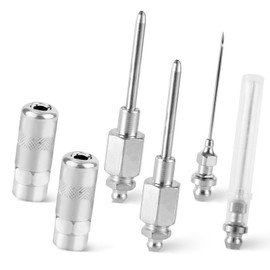 6pcs Grease Gun Needle Accessory Set, Including 2 Grease Gun Couplers 2 Grease Needle Nozzles 2 Grease Needle Dispensers Grease Injection Tool for Narrow Space & Deep Metal