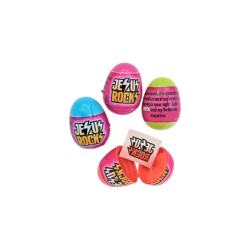 Fun Express 2 1/4" Jesus Rocks Tattoo-Filled Plastic Easter Eggs