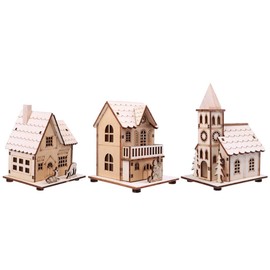 Wooden LED Christmas House Illuminated Wooden House: 3 Pieces Christmas Village Houses Winter Village Christmas Town with Lighting Christmas Table Decoration Miniature House Xmas Decoration Object