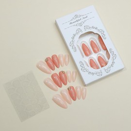 24 Pcs Almond Press on Nails Medium Length Glossy Fake Nails Supply Nude Almond Nails with Nail Rhinestone Design Solid Color False Nails for Women and Girls