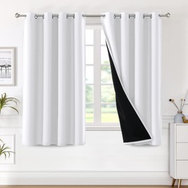 H.VERSAILTEX 100% Blackout Curtain Panels 63 Inches Long Thermal Insulated Blackout Lined Curtains for Bedroom Two Layers Full Light Blocking Drapes for Living Room, 2 Panels, Pearl White