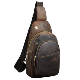 Le'aokuu Mens Outdoor Casual Hiking Crossbody Chest Sling Bag One Shoulder Strap Bag Backpack (008 A Dark Brown)