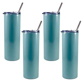 Trend Setters 20 oz Stainless Steel Slim Skinny Travel Tumbler Iridescent Glitter Vacuum Insulated with Straw (20 oz, Aqua Sparkle) - 4 Pack