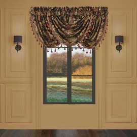 Five Queens Court Window Waterfall Valance, Black, 43X33
