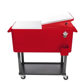 80 QT Rolling Cooling Bins Ice Chest on Wheels with Shelf Outdoor Stand Up Drink Cooler Cart for Outdoor Patio Deck Party Portable Party Bar Cold Drink Beverage Cart Tub (Red)