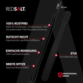 REDSALT® Black Edition Cooking Tweezers Wide Black 30 cm | INOX 18/10 Stainless Steel Rustproof Dishwasher Safe PVD Coating | Professional Chef Tweezers Kitchen Grill Gourmet Tongs Kitchen Tweezers