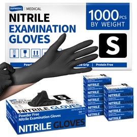 Supmedic Nitrile Exam Glove, 3.5 mil Disposable Medical Gloves Powder-Free Latex-Free, Case of 1000 pcs (Black) (Small)