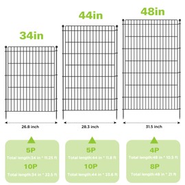 5 Panels No Dig Garden Fence Animal Barrier, 44in(H) × 11.8ft(L) Decorative Metal Outdoor Dog Fence, Rustproof Pet Fencing for Yard, Patio, Flower Bed -Temporary Fencing| Easy to Install