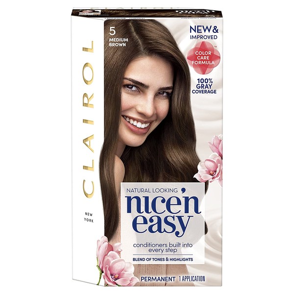 Clairol Nice'n Easy Permanent Hair Color, 5 Medium Brown, Pack of 1