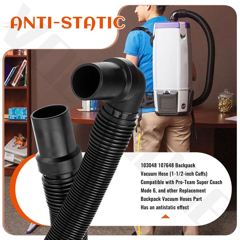 103048 107648 Backpack Vacuum Hose (1-1/2-inch Cuffs) Compatible with Pro-Team