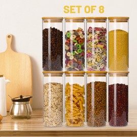 RYTADAY Glass Food Storage Jars with Bamboo Lids 34 FL OZ [Set of 8], Glass Canisters with Airtight Lids for Kitchen and Pantry Storage, Glass storage containers for Pasta,Coffee Beans，Flour，Sugar