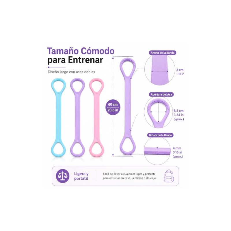 Bandas de Resistencia para Ejercicio, 3 Piezas, Yoga y Pilates
