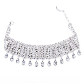 J's Select Women's Sparkling Choker Stone Necklace, Party, Dance, Stage Costume, Silver