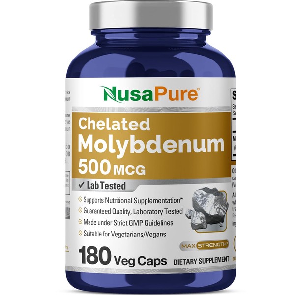 NusaPure Chelated Molybdenum 500 mcg 180 Vegetarian Caps (Gluten Free, Non-GMO)
