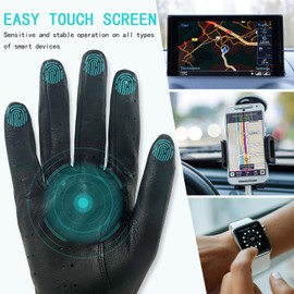 ZLUXURQ Womens Vintage Soft And Thin Excellent Quality Lambskin Leather Touch Screen Black Driving Gloves