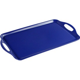 Reston Lloyd Calypso Basics Melamine Serving Ottoman Tray with Handles, Rectangular, Lemon, Lightweight, Durable, Multi-Purpose Use, Indoor, Outdoor, Camping, Server, Indigo