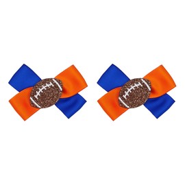 Soccer Ribbon Bow Hair Clips soccer bows Hair Accessories for girls Womens headdress.(FJ35) (Royal Blue Orange)
