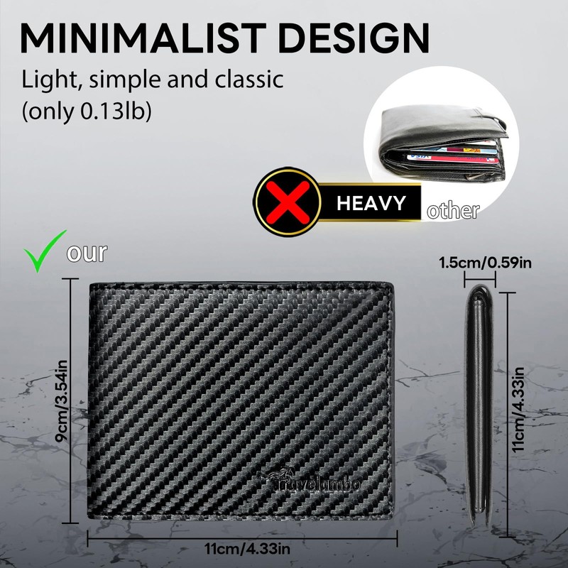 Travelambo Black Wallet for Men, Premium Classic Leather RFID Blocking