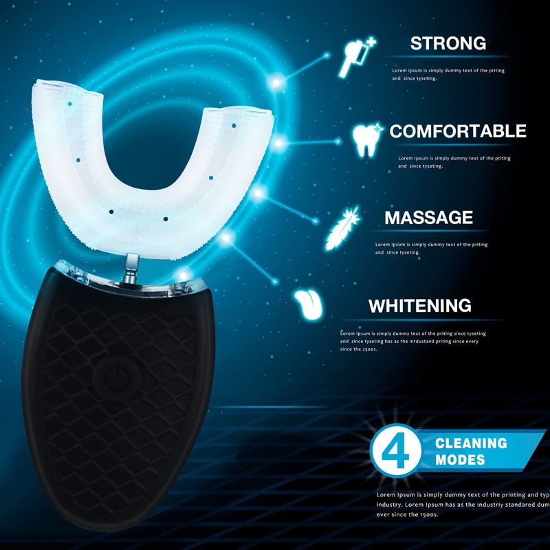 Romooa 2 Pieces Ultrasonic Electric Toothbrush Adults U Shaped Automatic