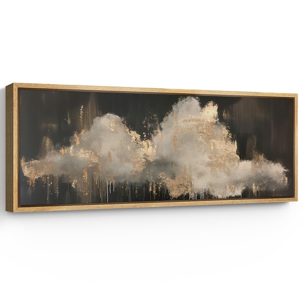 SIGNFORD Large Framed Canvas Print Wall Art Gold-Accented Cloud Abstract