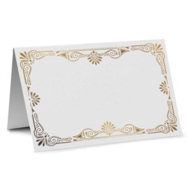 Partycards Place Cards Birthday and Wedding, Format DIN A7, Pack of 50, Flower Ornaments Design, Ideal for Confirmation, Communion, Christening and Birthday, Golden Wedding Decoration