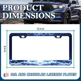 Blue Lightning License Plate Frames - 2 Pack Funny Thunder License Plate Holder Covers, Stainless Steel Rust-Proof Waterproof Car Decorative Tag Frames for Standard US 12x6 Inch