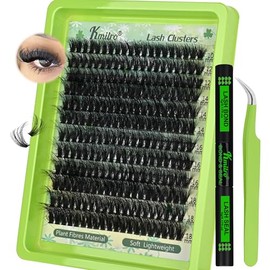 Kmilro Lash Clusters Kit 10-18mm Long 100D Thick Cluster Eyelash Extensions Waterproof Volume Individual Lashes Kit with Bond and Seal Lash Tweezers 240Pcs Wispy DIY Eyelash Extension