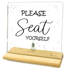 Fun Bathroom Decor, Please Seat Yourself Bathroom Acrylic Sign with Wooden Stand, Washroom Accessories Decor Toilet Shelf Counter Restroom Home Decor for Women Men 4x4 Inch