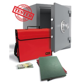 Better Office Products Large Fireproof Document Carry Bag, 16" x 5" x 12", Safe Storage Bag with Handle and Shoulder Strap, Water-Resistant, 5" Expansion Base (Red)