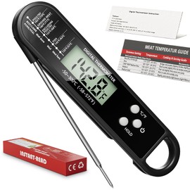Instant Read Digital Meat Thermometer, -58°F to 572°F Temperature Range, Accurate Kitchen Digital Food Thermometer for Cooking, Black