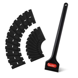 NEWISHTOOL 1 Pc Long Handle Plastic Razor Blade Scraper with 20 PCS Spare Replacement Plastic Blades, Sticker Remover Glue Residue Scraper Tool Long Reach Razor Scraper for Hard to Reach Corner