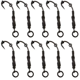 Pack of 10 Phoxinus Ronnie Rigs All black with Teflon coated phoxinus hooks. Hair rigs for carp fishing
