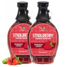 Green Jay Gourmet Strawberry Syrup - 3 Ingredient Premium Breakfast Syrup w/Fresh Strawberries, Cane Sugar & Lemon Juice - All-Natural, Non-GMO Pancake Syrup, Waffle Syrup & Dessert Syrup - 2 x 8 Oz