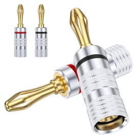 MOSAWG Banana Plug Red+Black 24k Gold Plated Banana Plugs Speaker Cable Connector Aluminum Metal Shell for 12AWG to 18AW Audio for Speaker/Amplifier (4pcs(2pair Banana Plugs)