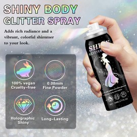 IONSGAKO Body Glitter Spray, 60ML Shiny Silver Glitter Spray for Hair Body and Clothes,Long-Lasting Quick-Drying Holographic Ultra Fine Powder Glitter Hairspray for Festival Rave Stage Prom 2.11 Fl Oz