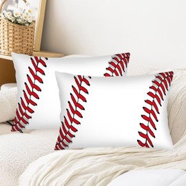 Sport Theme Throw Pillow Cover Queen Size Set of 2 Sports White and Red Baseball Laces Softball Laces Lumbar Pillow Case Decorative Standard Pillow Cases with Zipper Cushion Covers for Bed,20"x30"