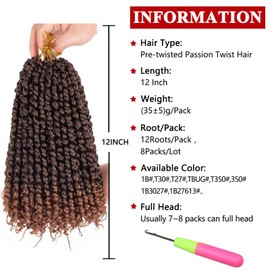 Xtrend 8 Packs/lot 12 Inch Pre twisted Passion Twist Hair Crochet Braiding Hair 12strands Synthetic Ombre Color Hair Passion Twist Hair Curly Ends T30