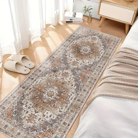 Madane Washable Area Rug 2x3, Small Entryway Rug Non-Slip Vintage Door Mat Indoor Entrance, Low Pile Floor Carpet for Inside Front Door Bedroom Kitchen Entry Laundry (2'x3', Turmeric/Grey)