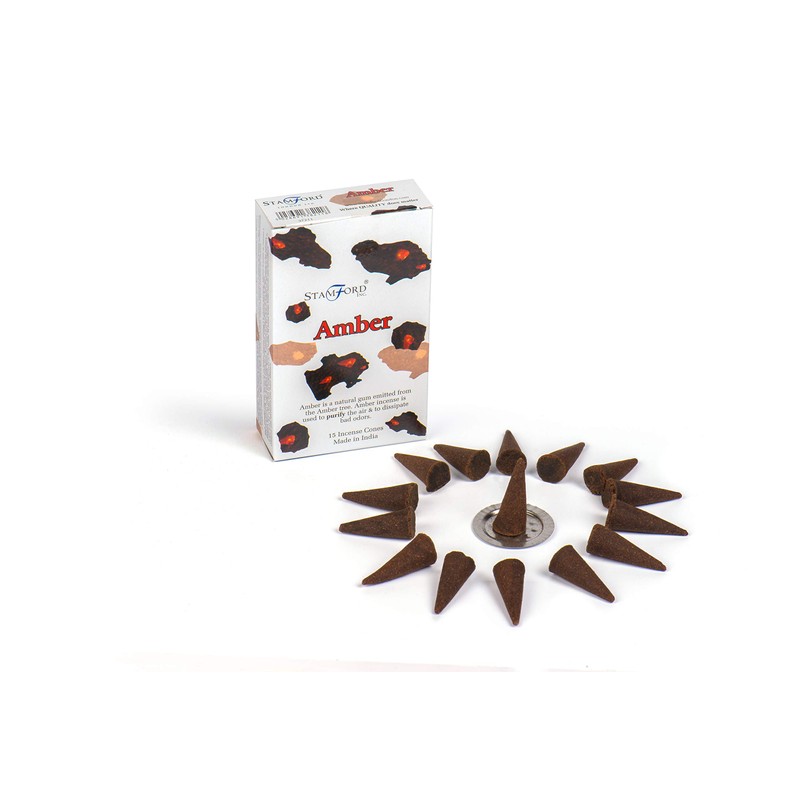 Stamford 37211 Amber Incense, 15 Cones x 12 Packs, Black,