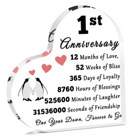 1st Happy Anniversary Desk Decor Signs for Boyfriend Girlfriend Anniversary Acrylic Heart Keepsake 1 Year Anniversary Wedding Gifts for Him Her First Anniversary Marriage Presents for Wife Husband