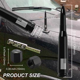 Car Truck Antenna with Tire Valve Caps American Flag Universal Short Replacement for GMC Sierra Chevy Silverado Dodge Ram 1500 2500 3500 Ford F150 F250 F350 Super Duty Raptor Radio Accessories, Black