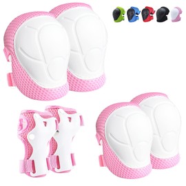 CKE Knee Pads for Kids Knee Pads and Elbow Pads Toddler Protective Gear Set Kids Elbow Pads and Knee Pads for Girls Boys with Wrist Guards 3 in 1 for Skating Cycling Bike Rollerblading Scooter(Pink
