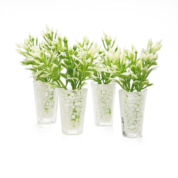 Odoria 1/12 Scale Miniature Potted Plants 4Pcs Dollhouse Accessories, White