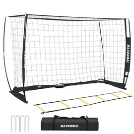BaseGoal Soccer Goal,Soccer Net,Soccer Goals for Backyard,with Bow Frame,Collapsible Metal Base and Agility Ladder