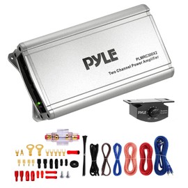 Pyle PLMRC300X2 600 Watt Peak Power 2-Channel Weather Resistant Class D Compact Amplifier with Wireless Waterproof-Rated BT Audio Controller and 8 Gauge Marine Gauge Stereo Wiring Installation Kit