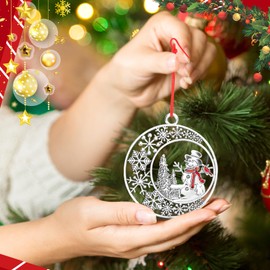 BELDEX Metal Snowman Christmas Tree Ornaments 2025 - Pewter Plated Vintage Style Holiday Ornament Stocking Stuffers with Hanging Cord